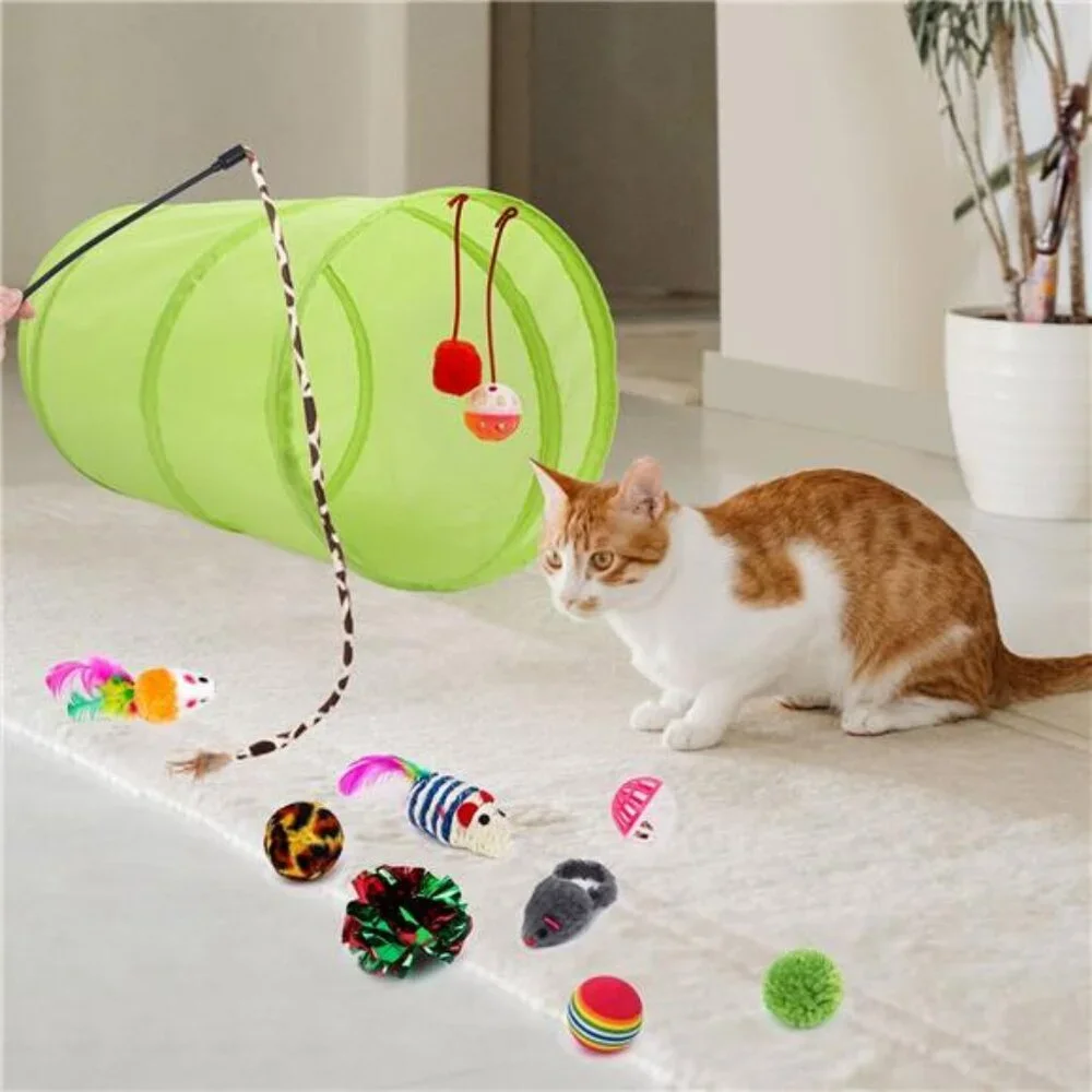 21 pcs Cat Toys Kitten Toys Assortments Tunnel Interactive Cat Teaser